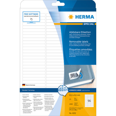 Herma Etiketten ablösbar 63,5 x 8,5 mm weiss 25 Bl 2400 Etik. LaserInkCopy