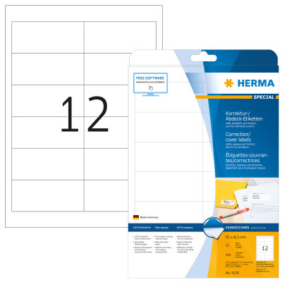 Herma Etiketten für Korrektur und Abdeckung permanent haftend 96,5 x 42,3 mm weiss 25 Bl 300 Etik. LaserInkCopy