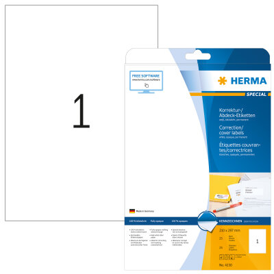 Herma Etiketten für Korrektur und Abdeckung permanent haftend 210 x 297 mm weiss 25 Bl 25 Etik. LaserInkCopy