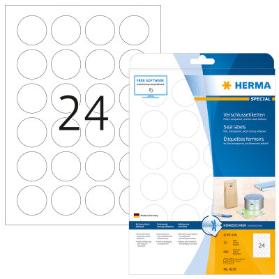 Herma Verschlussetiketten Folie stark haftend Ø 40 mm transparent 600 Etik. LaserCopy