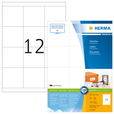 Herma Etiketten permanent haftend 70 x 67,7 mm weiss PREMIUM 100 Bl 1200 Etik. LaserInkCopy