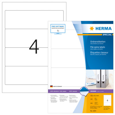 Herma Ordnerrückenschilder permanent haftend 192 x 61 mm weiss 100 Bl 400 Etik. LaserInkCopy