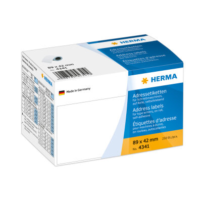 Herma Etiketten für Adressen permanent haftend 89 x 42 mm weiss auf Rolle 250 Etik. für Schreibmaschine