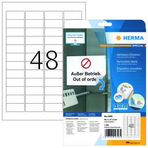 Herma Etiketten ablösbar 45,7 x 21,2 mm weiss 25 Bl 1200 Etik.