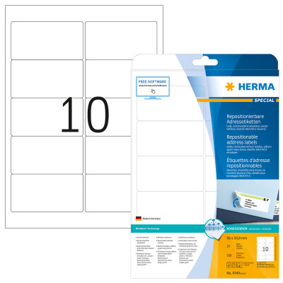 Herma Etiketten für Adressen ablösbar 96 x 50,8 mm weiss 25 Bl 250 Etik. LaserInkCopy