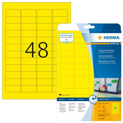 Herma Etiketten ablösbar 45,7 x 21,2 mm gelb 20 Bl 960 Etik. LaserInkCopy