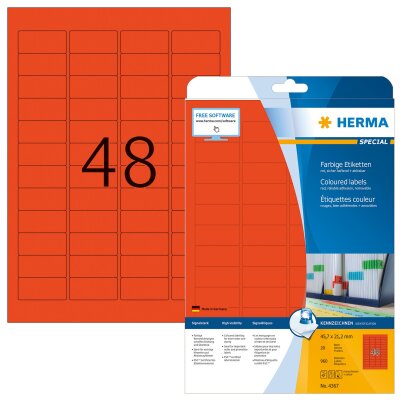 Herma Etiketten ablösbar 45,7 x 21,2 mm rot 20 Bl 960 Etik. LaserInkCopy