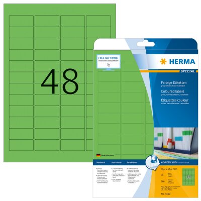 Herma Etiketten ablösbar 45,7 x 21,2 mm grün 20 Bl 960 Etik. LaserInkCopy