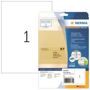 HERMA Folienetikett 210 x 297 mm (B x H) transparent 25 Etik./Pack.