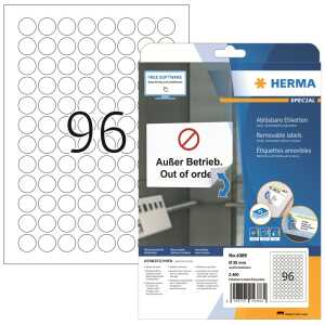 Herma Etiketten ablösbar Ø 20 mm weiss 25 Bl 2400 Etik. LaserInkCopy