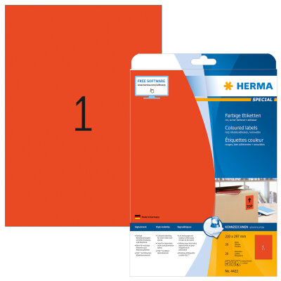 Herma Etiketten ablösbar 210 x 297 mm rot 20 Bl 20 Etik. LaserInkCopy