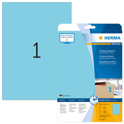 Herma Etiketten ablösbar 210 x 297 mm blau 20 Bl 20 Etik. LaserInkCopy