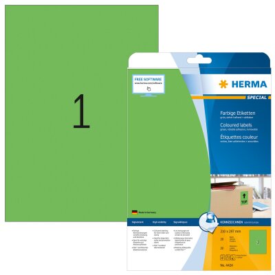 Herma Etiketten ablösbar 210 x 297 mm grün 20 Bl 20 Etik. LaserInkCopy