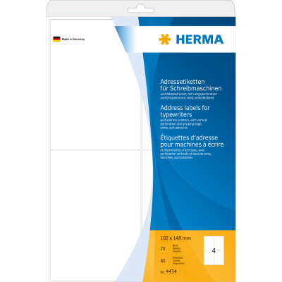 Herma Etiketten für Adressen permanent haftend 102 x 148 mm weiss 20 Bl 80 Etik. für Schreibmaschine