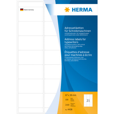 Herma ADRESSETIKETTEN 100 A4 67x38 LÄNGSPERF.