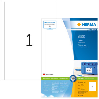 Herma Etiketten permanent haftend 200 x 297 mm weiss PREMIUM 100 Bl 100 Etik. LaserInkCopy