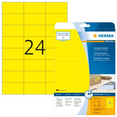 Herma Etiketten ablösbar 70 x 37 mm gelb 20 Bl 480 Etik. LaserInkCopy