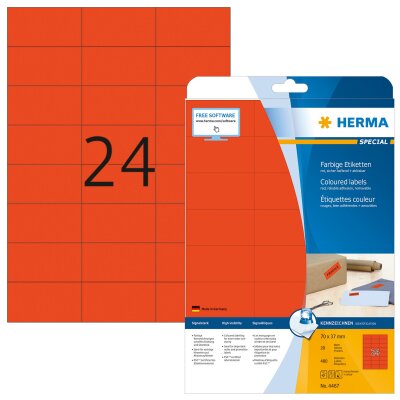 Herma Etiketten ablösbar 70 x 37 mm rot 20 Bl 480 Etik. LaserInkCopy