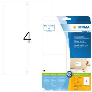 PREMIUM Adressetiketten A4, 99,1 x 139 mm, weiß, permanent haftend