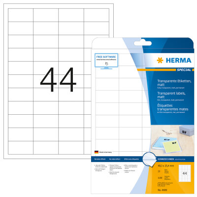 Herma Etiketten permanent haftend 48,3 x 25,4 mm Folie transparent matt 25 Bl 1100 Etik. LaserCopy