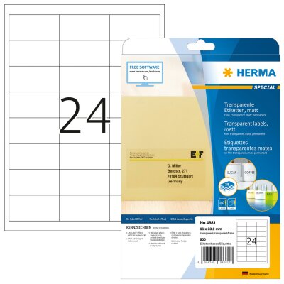 Herma TRANSPARENTE ETIKETTEN A4 25 66x33,8