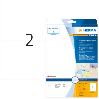 Herma Etiketten permanent haftend 210 x 148 mm Folie transparent matt wetterfest 25 Bl 50 Etik. LaserCopy