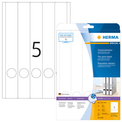 Herma Ordnerrückenschilder permanent haftend 297 x 38 mm weiss 25 Bl 125 Etik. Inkjet