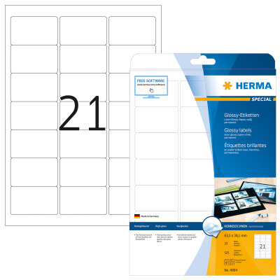 Herma Etiketten permanent haftend 63,5 x 38,1 mm weiss Hochglanz 25 Bl 525 Etik. LaserCopy