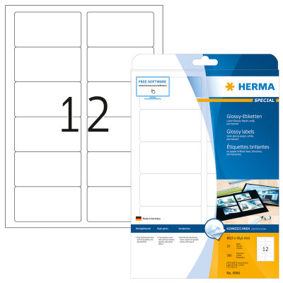 Herma Etiketten permanent haftend 88,9 x 46,6 mm weiss Hochglanz 25 Bl 300 Etik. LaserCopy