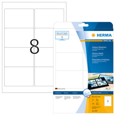 Herma Etiketten permanent haftend 96 x 63,5 mm weiss Hochglanz 25 Bl 200 Etik. LaserCopy