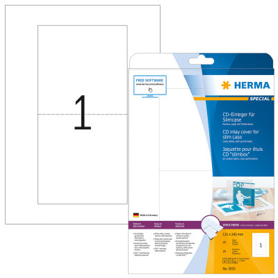 Herma CD-Einleger perforiert 121 x 242 mm 25 Stück weiss LaserInkCopy