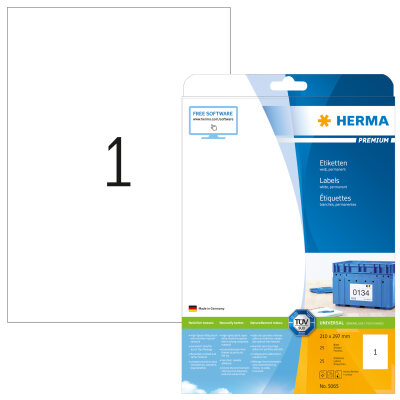 Herma Etiketten permanent haftend 210 x 297 mm weiss PREMIUM 25 Bl 25 Etik. LaserInkCopy