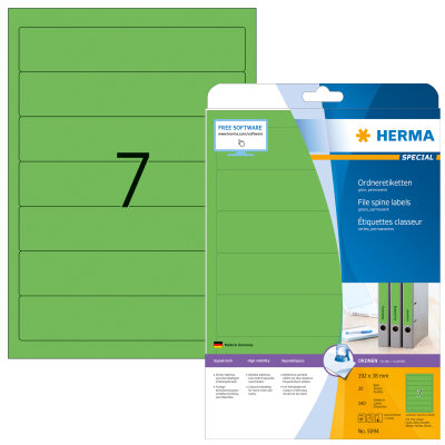 Herma Ordnerrückenschilder permanent haftend 192 x 38 mm grün 20 Bl 140 Etik. LaserInkCopy