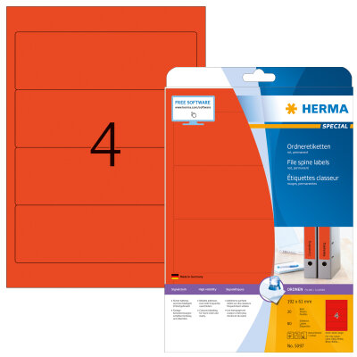 Herma Ordnerrückenschilder permanent haftend 192 x 61 mm rot 20 Bl 80 Etik. LaserInkCopy