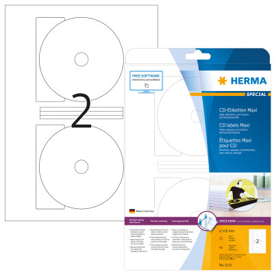 Herma Etiketten für CD Maxi permanent haftend Ø 116/18,5 mm weiss 25 Bl 50 Etik. LaserInkCopy