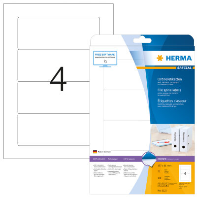 Herma Ordnerrückenschilder permanent haftend 157 x 61 mm weiss 25 Bl 100 Etik. LaserInkCopy