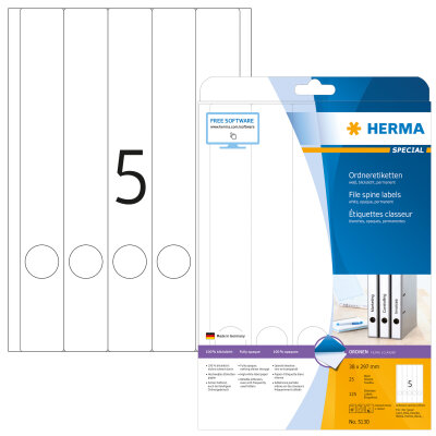 Herma Ordnerrückenschilder permanent haftend 297 x 38 mm weiss 25 Bl 125 Etik. LaserInkCopy