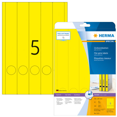 Herma Ordnerrückenschilder permanent haftend 297 x 38 mm gelb 20 Bl 140 Etik. LaserInkCopy