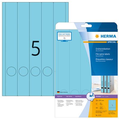 Herma Ordnerrückenschilder permanent haftend 297 x 38 mm blau 20 Bl 140 Etik. LaserInkCopy