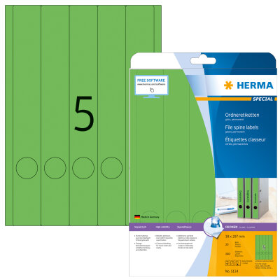 Herma Ordnerrückenschilder permanent haftend 297 x 38 mm grün 20 Bl 140 Etik. LaserInkCopy