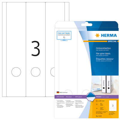 Herma Ordnerrückenschilder permanent haftend 297 x 61 mm weiss 25 Bl 75 Etik. LaserInkCopy