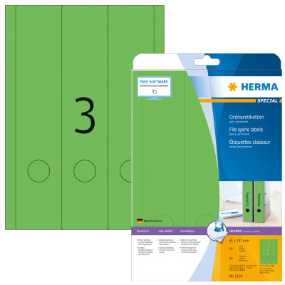 Herma Ordnerrückenschilder permanent haftend 297 x 61 mm grün 20 Bl 60 Etik. LaserInkCopy