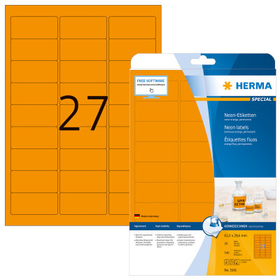 Herma Etiketten permanent haftend 63,5 x 29,6 mm neonorange 20 Bl 540 Etik. LaserCopy