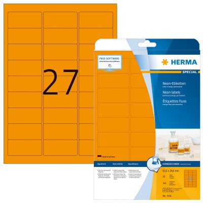 Herma NEONETIKETTEN A4 20 63,5x29,6 NEONORANGE