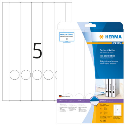 Herma Ordnerrückenschilder permanent haftend 297 x 34 mm weiss 25 Bl 125 Etik. LaserInkCopy