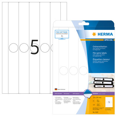 Herma Ordnerrückenschilder permanent haftend 297 x 34 mm weiss für Hängeordner 25 Bl 125 Etik. LaserInkCopy