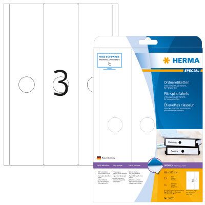 Herma Ordnerrückenschilder permanent haftend 297 x 63 mm weiss für Hängeordner 25 Bl 75 Etik. LaserInkCopy