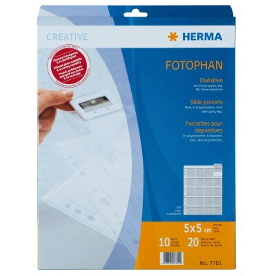 Herma FOTOPHAN Diahüllen PP für 20 Dias 5 x 5 cm pro Hülle klar 10 Stück