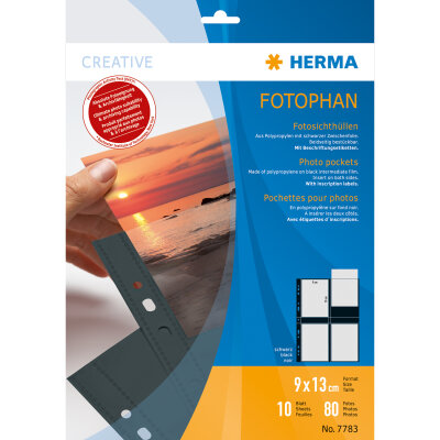 Herma FOTOPHAN Fotosichthüllen PP für Fotos 9 x 13 cm hoch schwarz 10 Stück