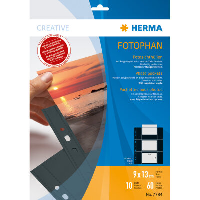 Herma FOTOPHAN Fotosichthüllen PP für Fotos 9 x 13 cm quer schwarz 10 Stück